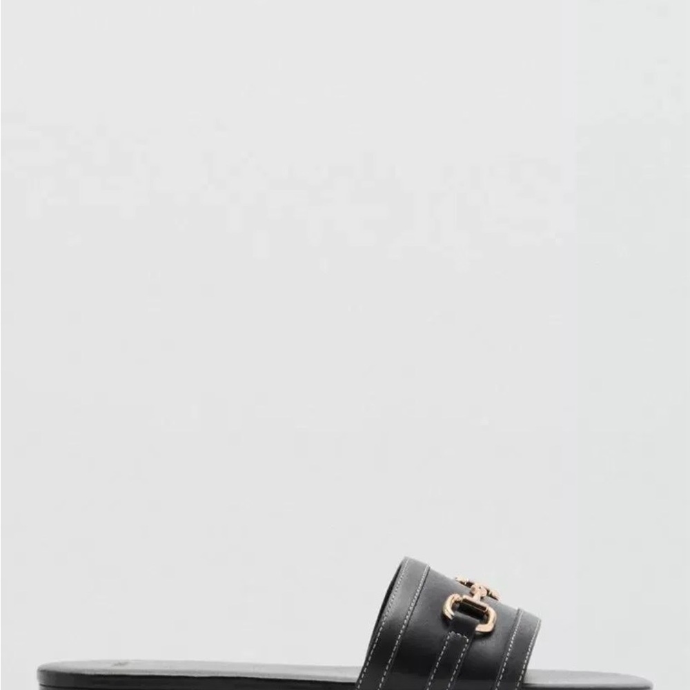 Mango Black Slide Sandals with Gold Horsebit Trim - Picture 3 of 8
